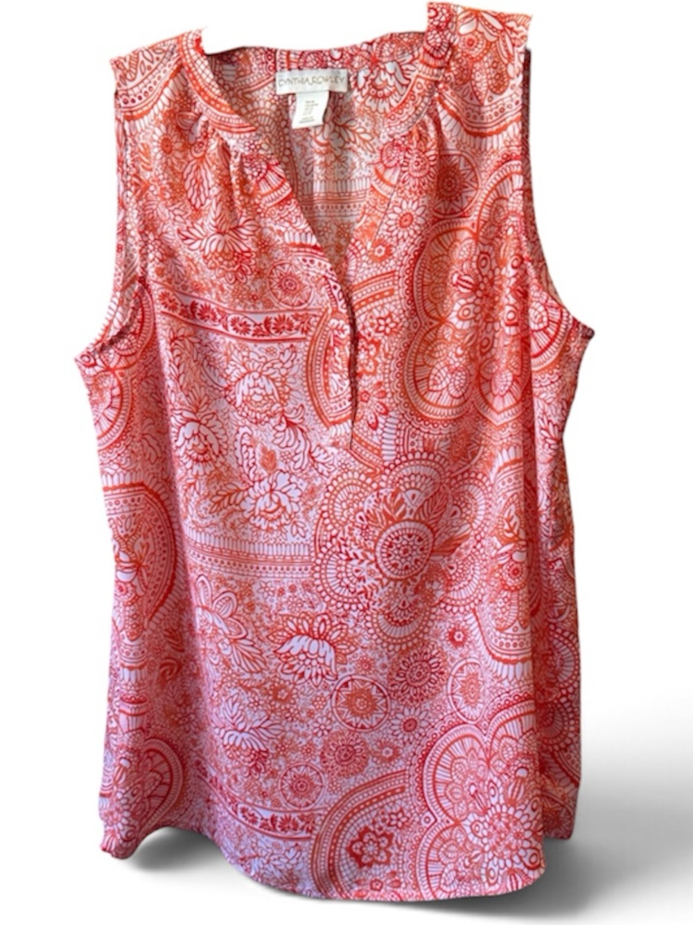 Cynthia Rowley Coral Paisley Print Sleeveless V-Neck Tank size medium